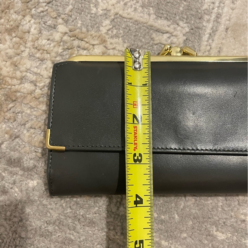 VTG Princess Gardner Cowhide Black Leather Trifold Kiss Lock Wallet Gold Metal - Picture 10 of 11